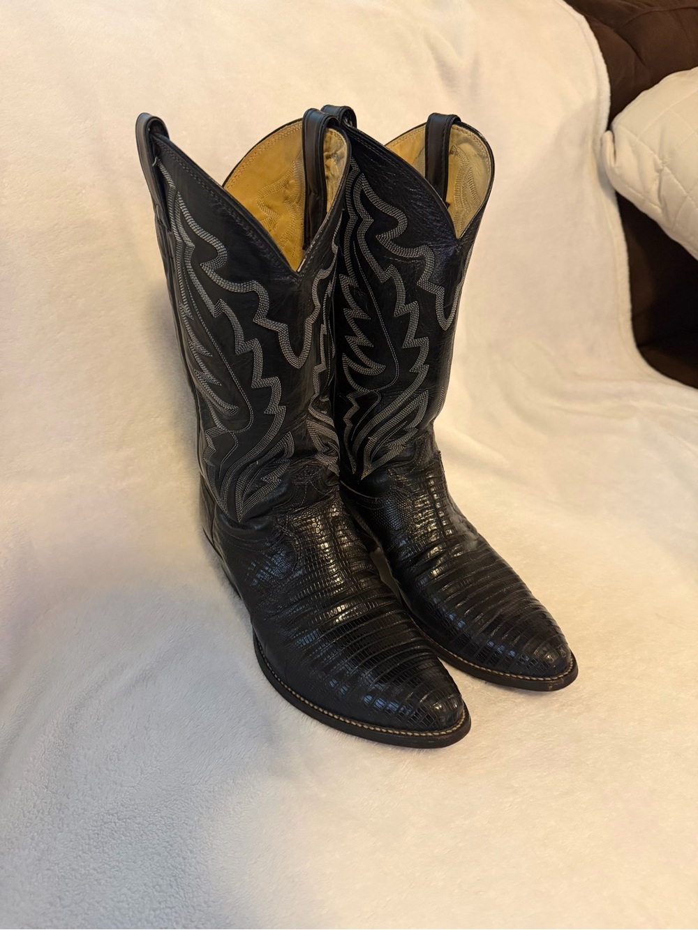 Vintage Justin Black Genuine Teju Lizard Cowboy Boots Men’s 10 EE USA Made
